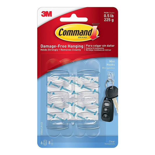 3M Command Strips 17006CLR Clear Mini Hooks 6 Count