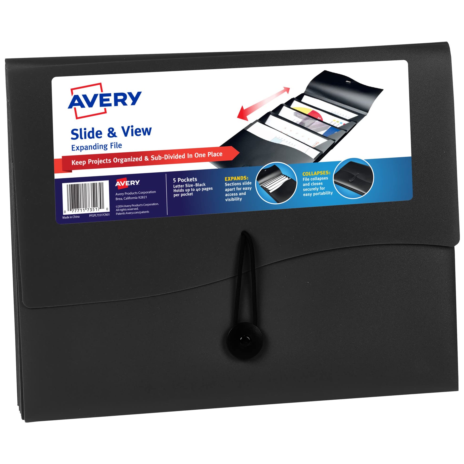 Avery Slide and View Expanding File, Gray, Five Pockets, Letter Size, 1 Folder (73518)