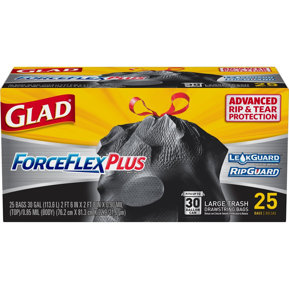 Glad ForceFlexPlus 30 Gallon Trash Bags 25ct (6 Pack)