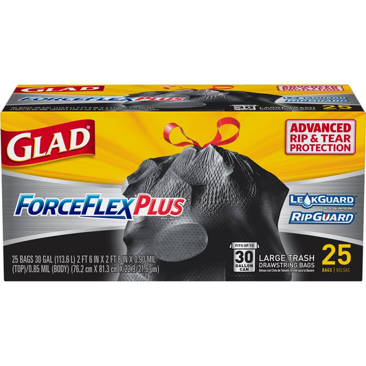 Glad ForceFlexPlus 30 Gallon Trash Bags 25ct (6 Pack)