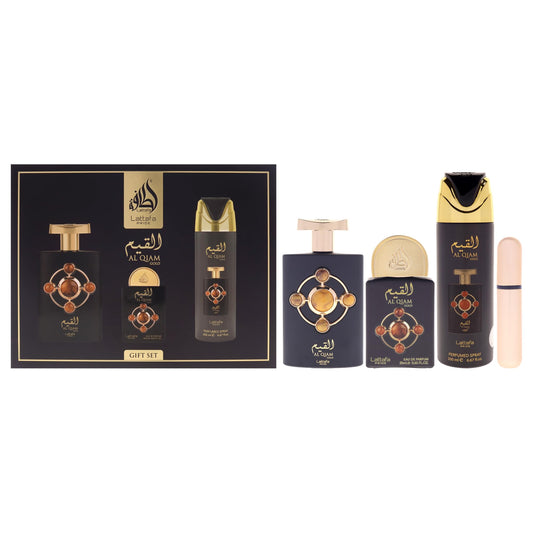 Lattafa Pride - Al Qiam Gold for Men - 3 Pc Gift Set 3.4oz EDP Spray, 6.67oz Perfumed Body Spray, 0.67oz EDP Spray