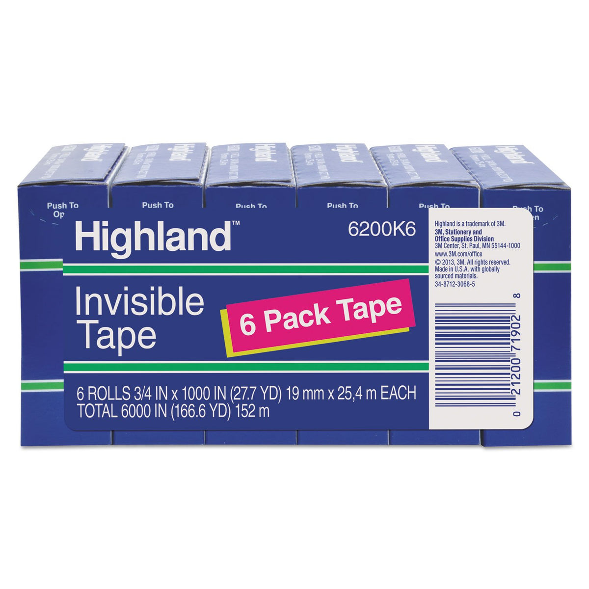 3M 6200341000 Invisible Tape, 1-Inch Core, 3/4-Inch x1000-Inch, 6/PK, Clear
