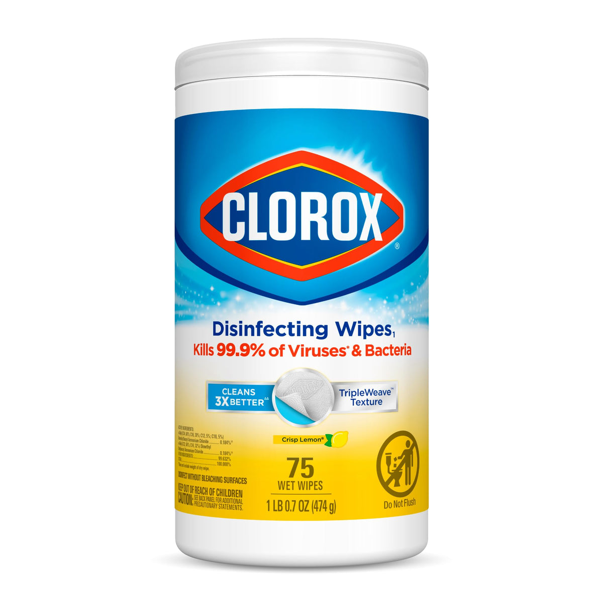 CLOROX WIPES LEMON 75PK