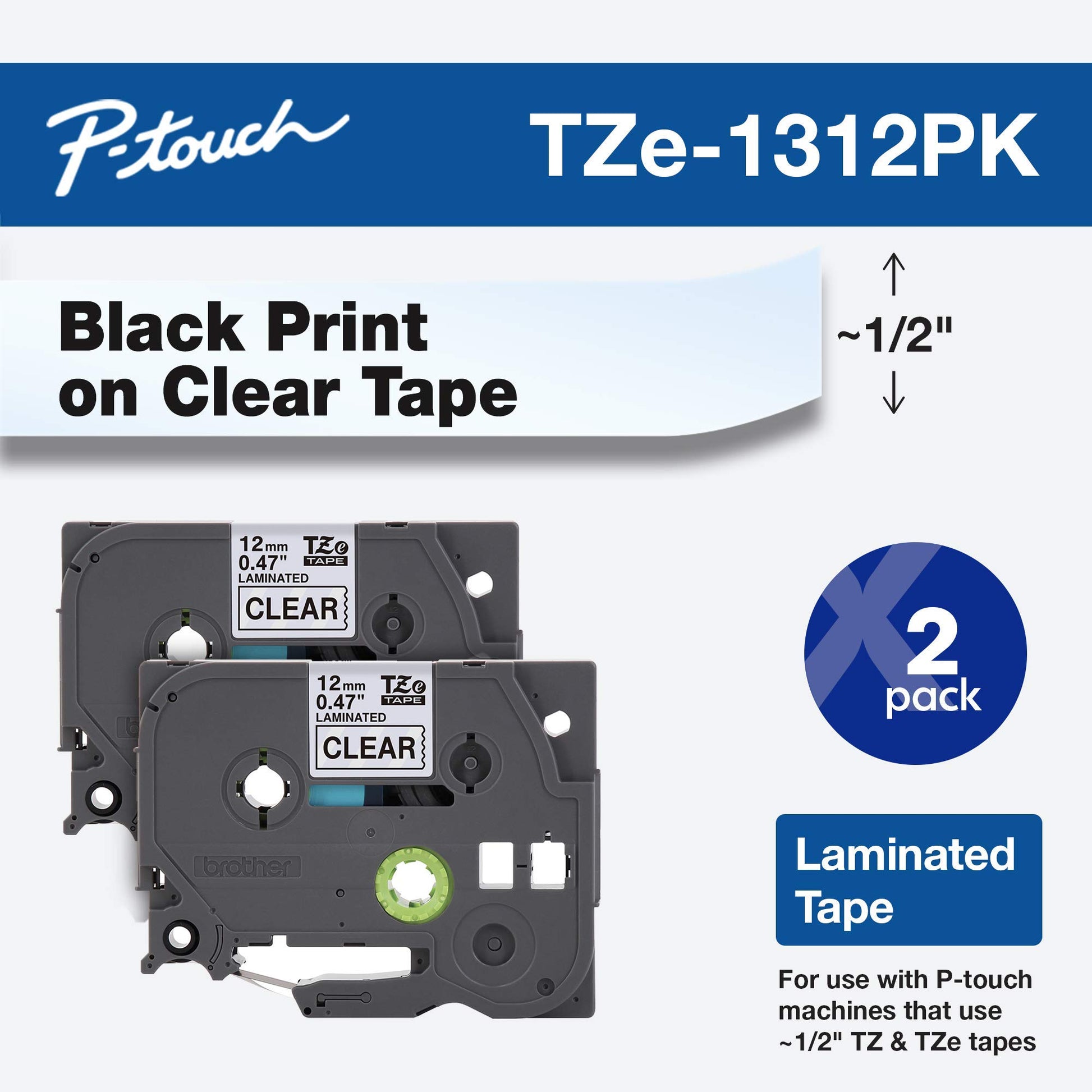 Brother TZe1312pk Tape 1/2 Inch 2-Pack