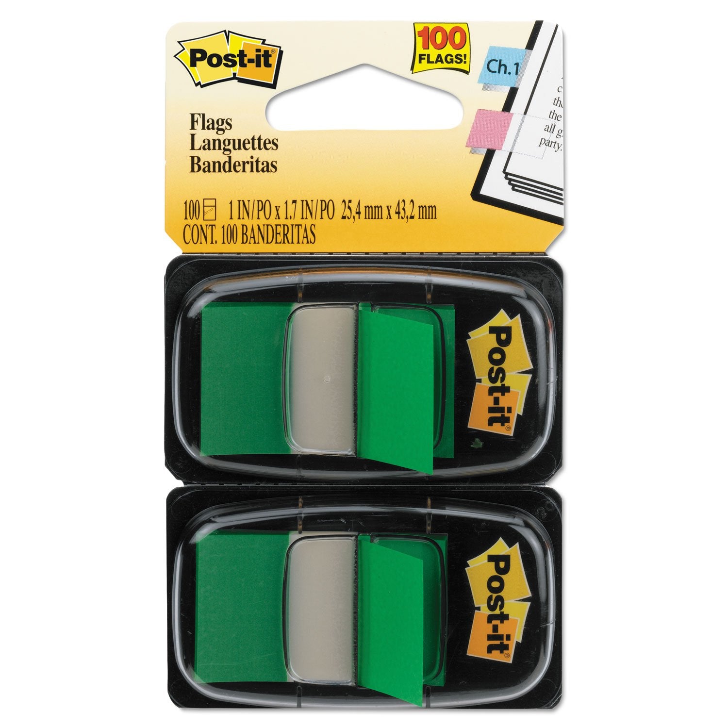 Post-it Index Flags - Dual Pack 25mm - Green (50 Flags x 2),680-G2EU