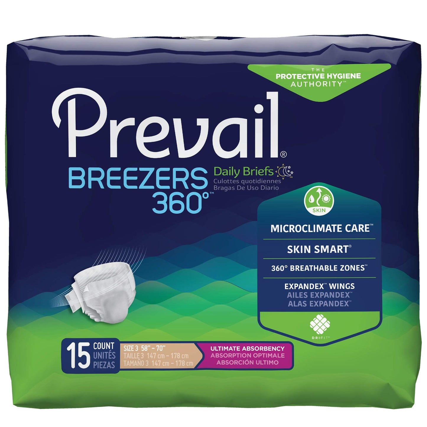Prevail Air Incontinence Brief - Ultimate Plus Absorbency - Size 3 - X-Large - 15 Count (1 Pack of 15)