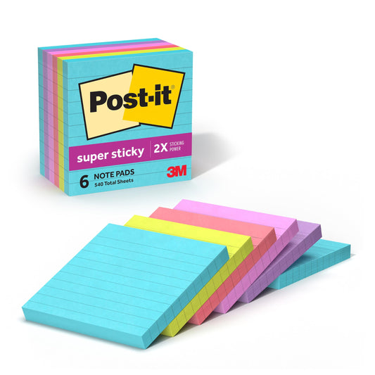 3M Post-it Super Sticky Notes 4x4 Lined 6-Pack