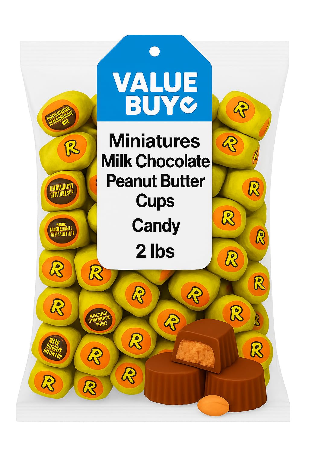 Peanut Butter Cup Miniatures 2 LB Bulk – Approx. 105 Individually Wrapped Milk Chocolate Candies for Party Favors, Snacks & Halloween Treats 00034000448258
