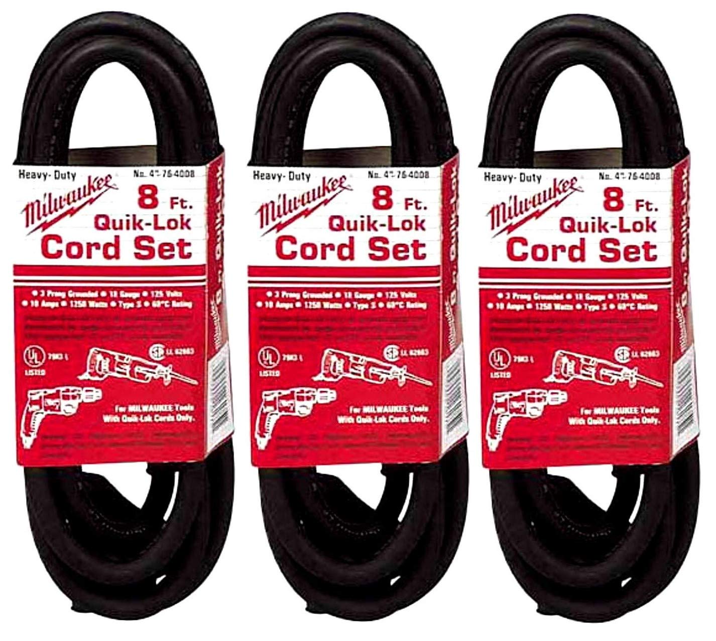 Milwaukee Quik-Lok 8-Foot Grounded Cord 3 Pack