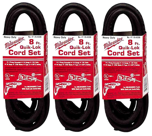 Milwaukee Quik-Lok 8-Foot Grounded Cord 3 Pack