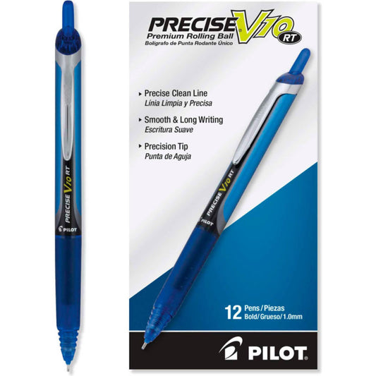 Pilot Precise V10 RT Retractable Liquid Ink Rollerball Pens, Bold Point, 1.0mm, Blue Ink, Single Pen