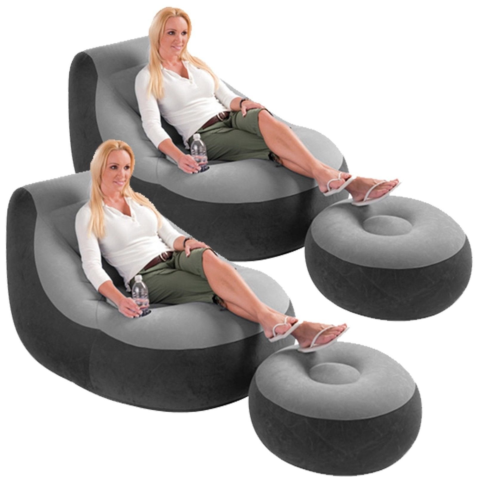 Intex Inflatable Ultra Lounge Chair With Cup Holder And Ottoman Set (2 Pack)