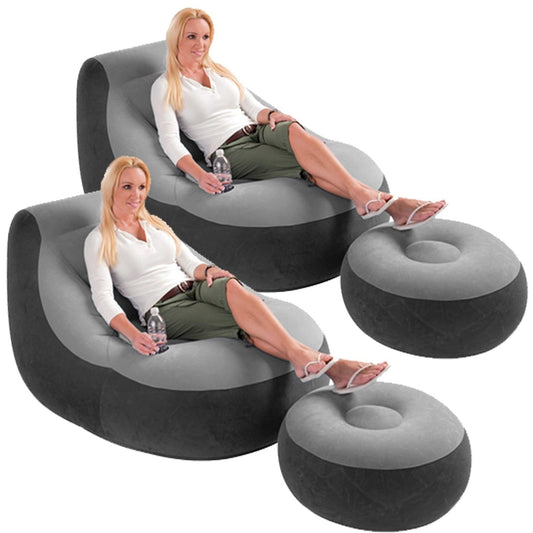 Intex Inflatable Ultra Lounge Chair With Cup Holder And Ottoman Set (2 Pack)