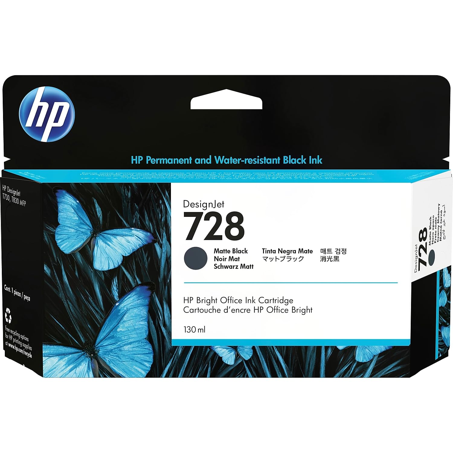 HP 728 Matte Black Ink Cartridge 3WX25A 130ml