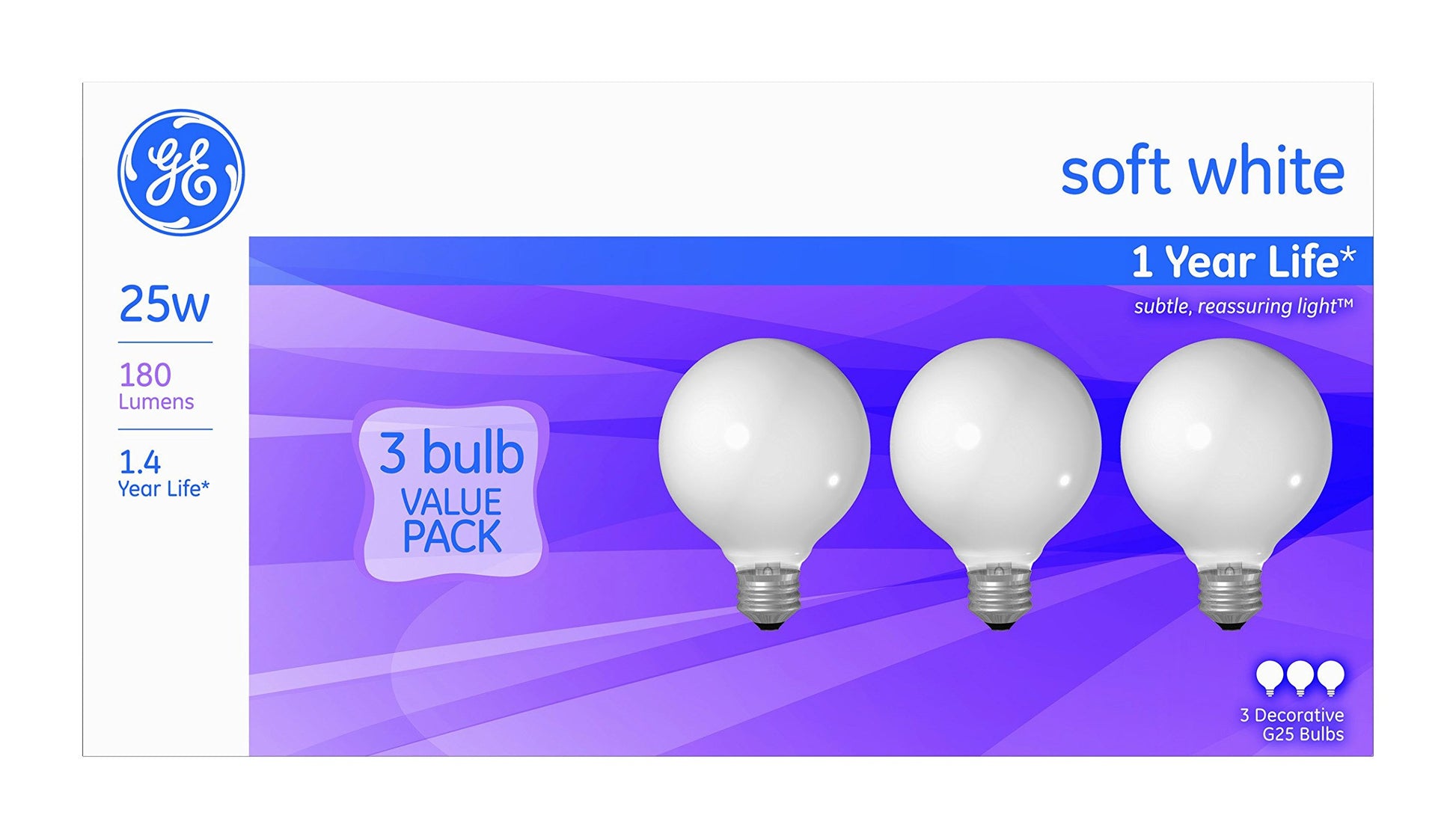GE G25 Globe Incandescent Bulb 25W Soft White 3pk