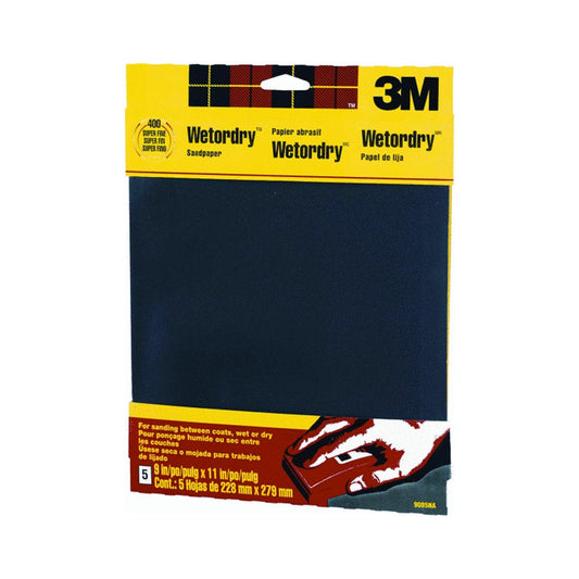 3M Wetordry Sandpaper, 9 in. x 11 in., 400 Grit, 5 Sheets, For Sanding Between Coats of Varnish, Lacquer, Paint & other finishes, Waterproof Paper,Sanding Paper (9085NA)