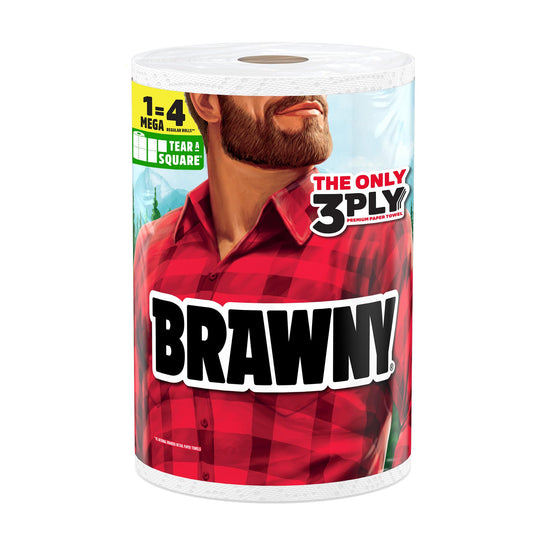 Brawny Tear-A-Square 3-Ply Paper Towels, 1 Mega Roll