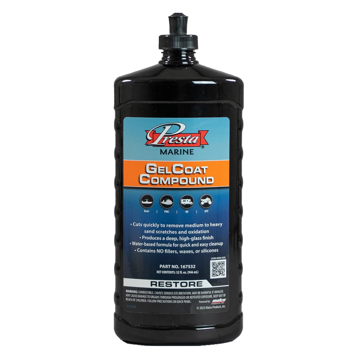 Presta Marine GelCoat Compound for Marine and Industrial Use, 32 Oz.