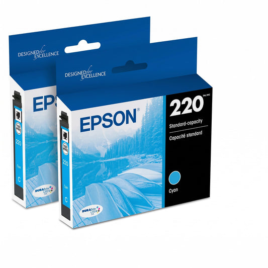 Epson T220 DURABrite Ultra -Ink Standard Capacity Cyan -Cartridge (T220220-S) for Select Expression and Workforce Printers (Pack of 2)