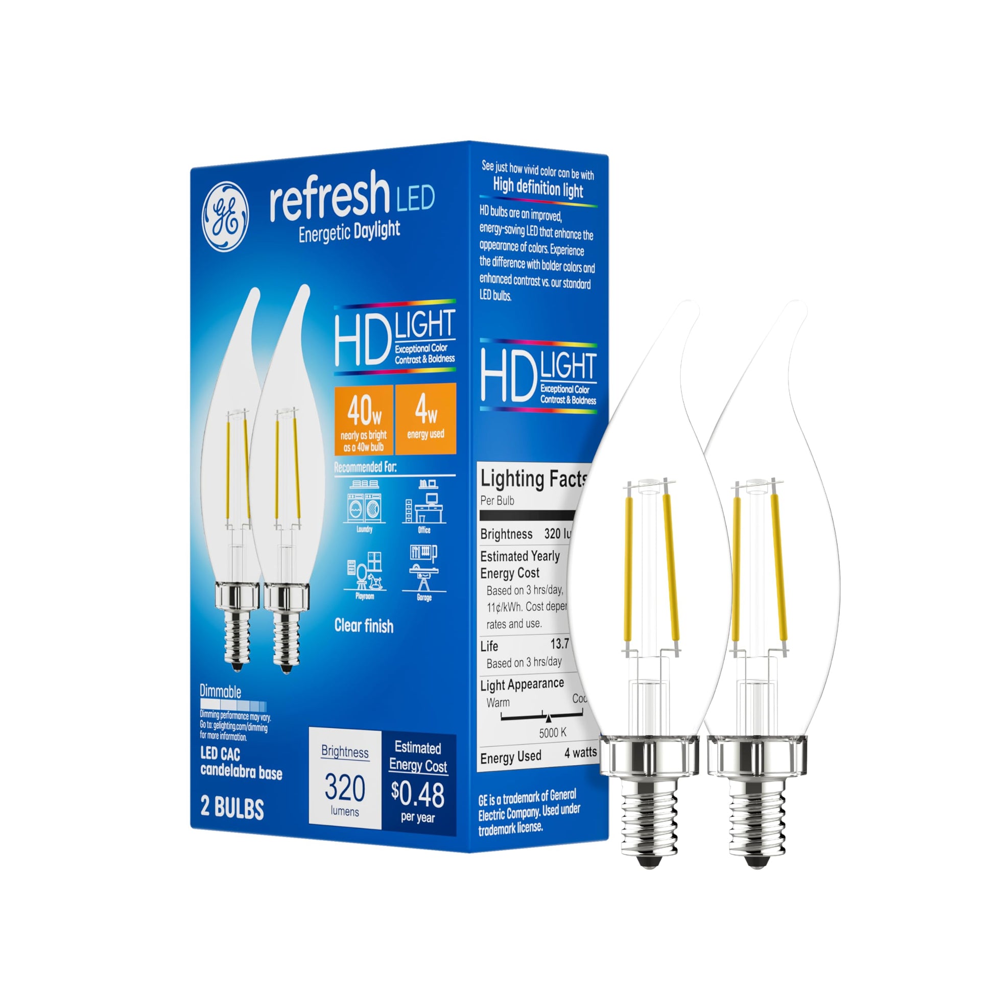 GE Refresh LED Candle Bulbs 40W 2 Pack