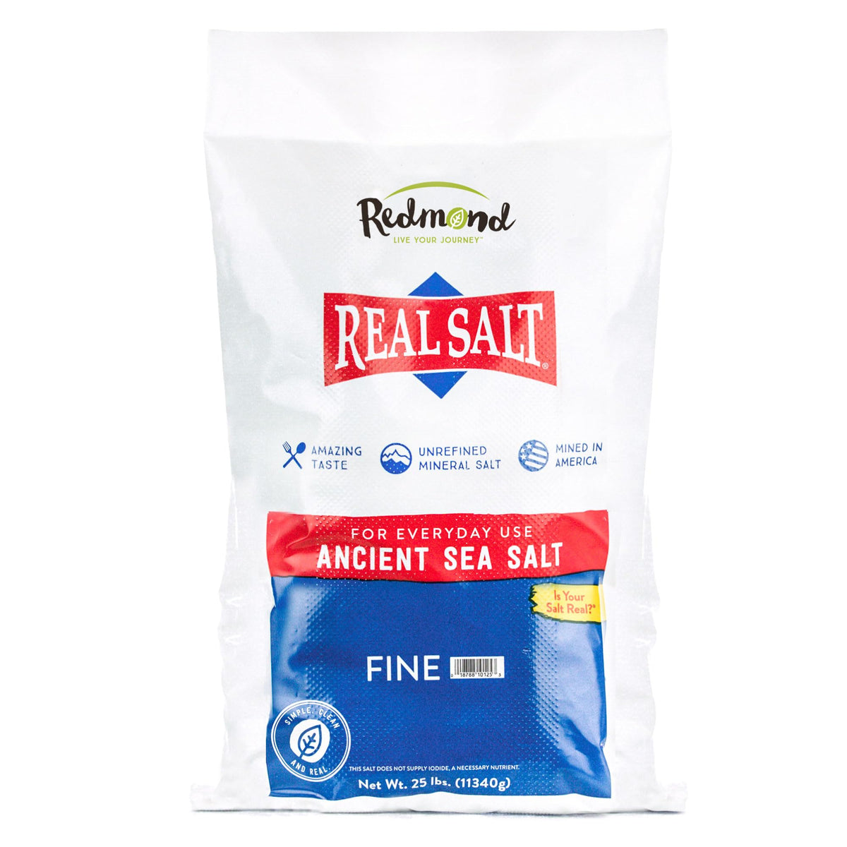 Redmond Real Sea Salt - Natural Unrefined Gluten Free Fine, 25 Pound Bag
