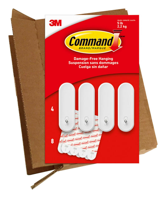Command Large Wire Hooks, Holds up to 5 lb, 4 Hooks and 8 Strips, Damage-Free Hanging Wall Hooks with Adhesive Strips, Adhesive Hooks for Hanging Christmas Decorations