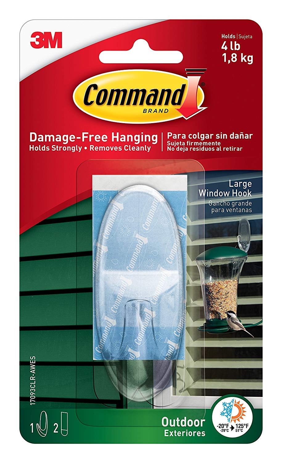 Command Outdoor Window Hook XR74B Large 2-Pack