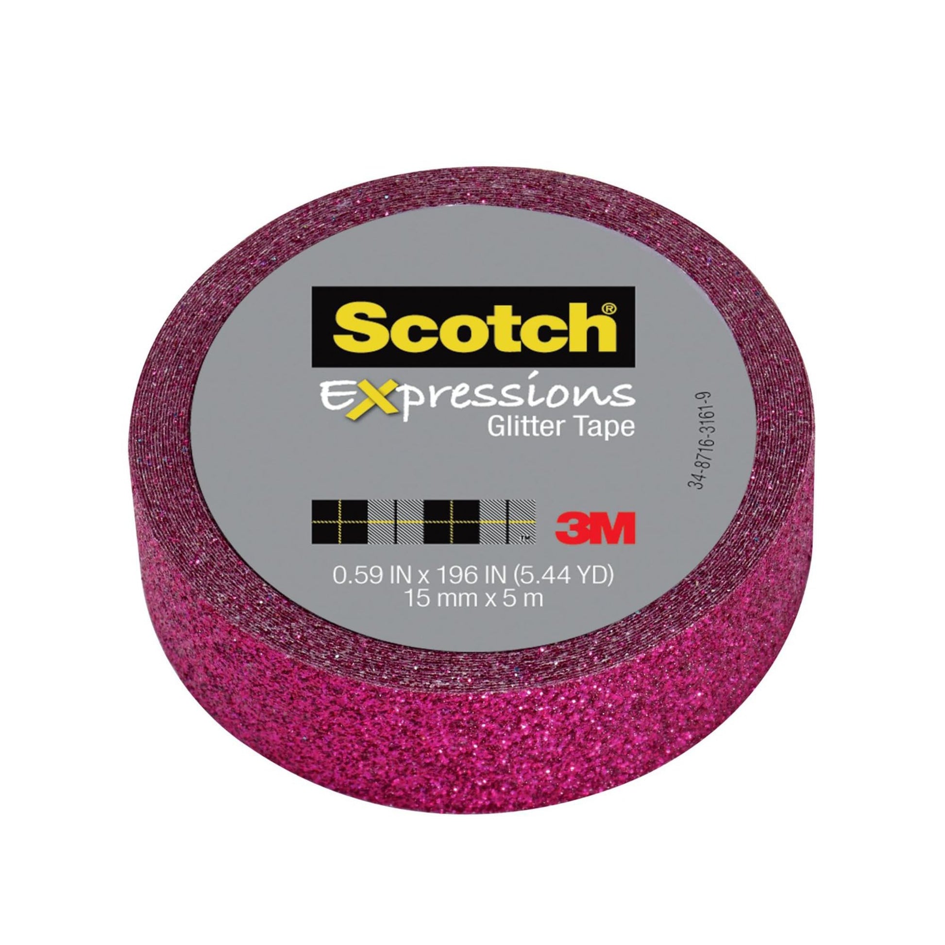 3M Washi Tape Glitter Hot Pink 0.59in