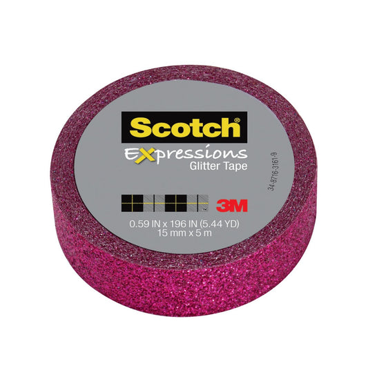 3M Washi Tape Glitter Hot Pink 0.59in