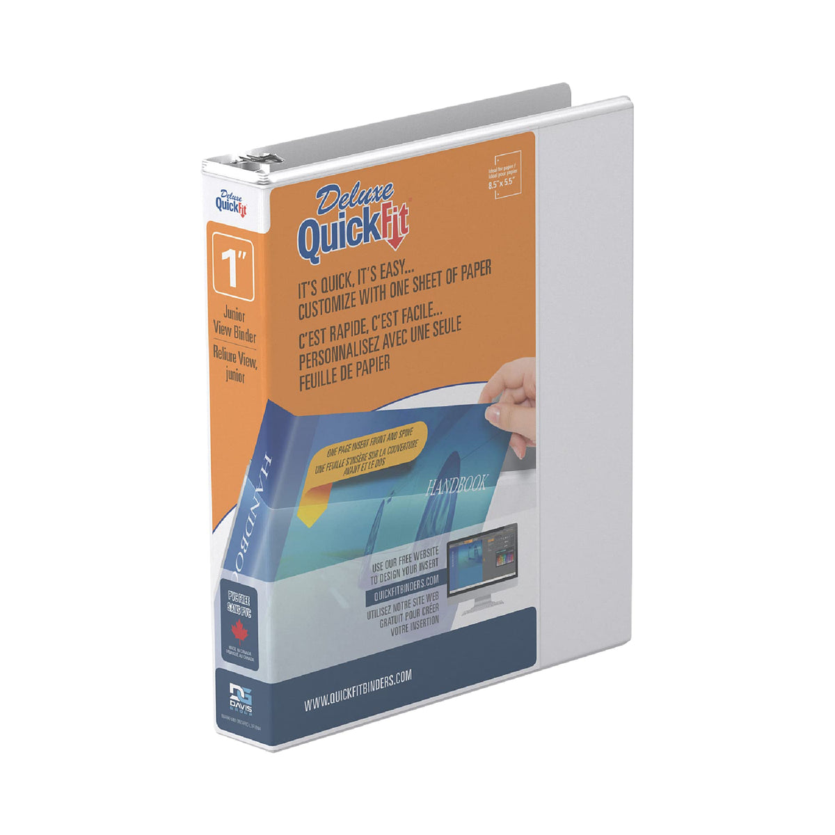 Davis QuickFit Junior 3-Ring Binder 1" 5.5x8.5 White