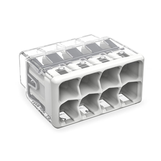 2773-408 | WAGO Wall-Nuts® PUSHWIRE® Splicing Connector | for Solid and Stranded Conductors | 8-Conductor | Light Gray Cover | [Box of 40 Pieces]