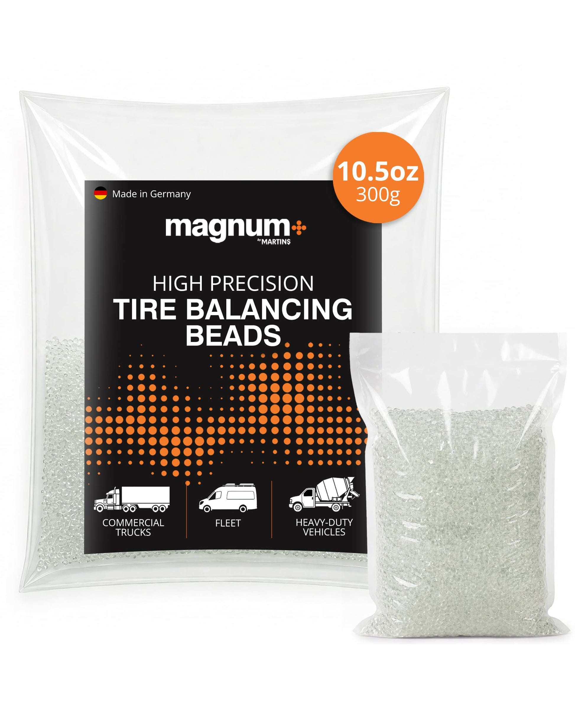 magnum+ Tire Balancing Beads for Trucks, Trailer, Off-Road Vehicles – TPMS Compatible Tempered Glass Wheel Balance Beads – One Bag x 10.5oz/300g