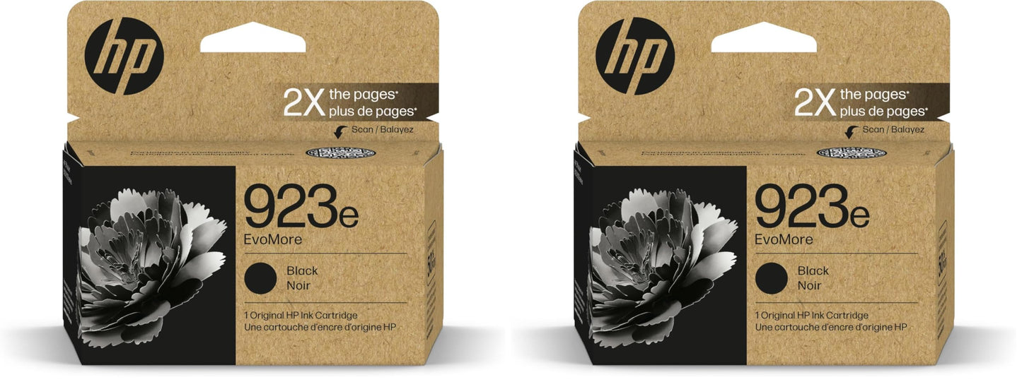 HP 923e Black EvoMore Ink Cartridge| Works with Printer Series: OfficeJet 8120, OfficeJet Pro 8130 | Carbon Neutral | 4K0T7LN, (Pack of 2)