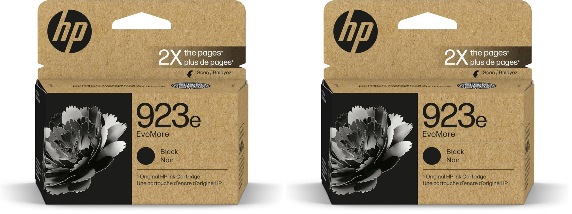 HP 923e Black EvoMore Ink Cartridge| Works with Printer Series: OfficeJet 8120, OfficeJet Pro 8130 | Carbon Neutral | 4K0T7LN, (Pack of 2)
