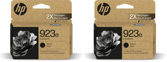 HP 923e Black EvoMore Ink Cartridge| Works with Printer Series: OfficeJet 8120, OfficeJet Pro 8130 | Carbon Neutral | 4K0T7LN, (Pack of 2)