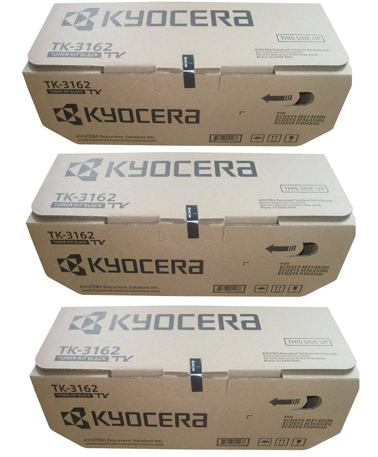 Kyocera 1T02T90US0 Model TK-3162 Black Toner Kit, Compatible with ECOSYS P3045dn Monochrome Laser Printer, Up to 12500 Pages Yield (Pack of 3)