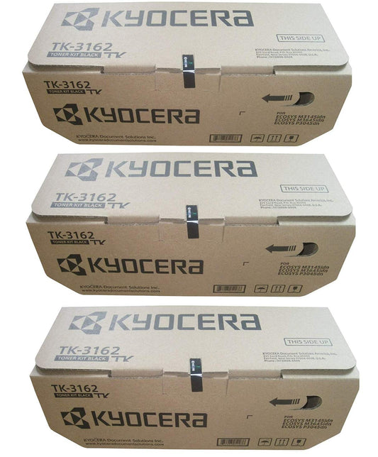 Kyocera 1T02T90US0 Model TK-3162 Black Toner Kit, Compatible with ECOSYS P3045dn Monochrome Laser Printer, Up to 12500 Pages Yield (Pack of 3)