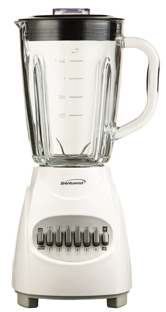 Brentwood Blender with Glass Jar, 12-Speed + Pulse, White
