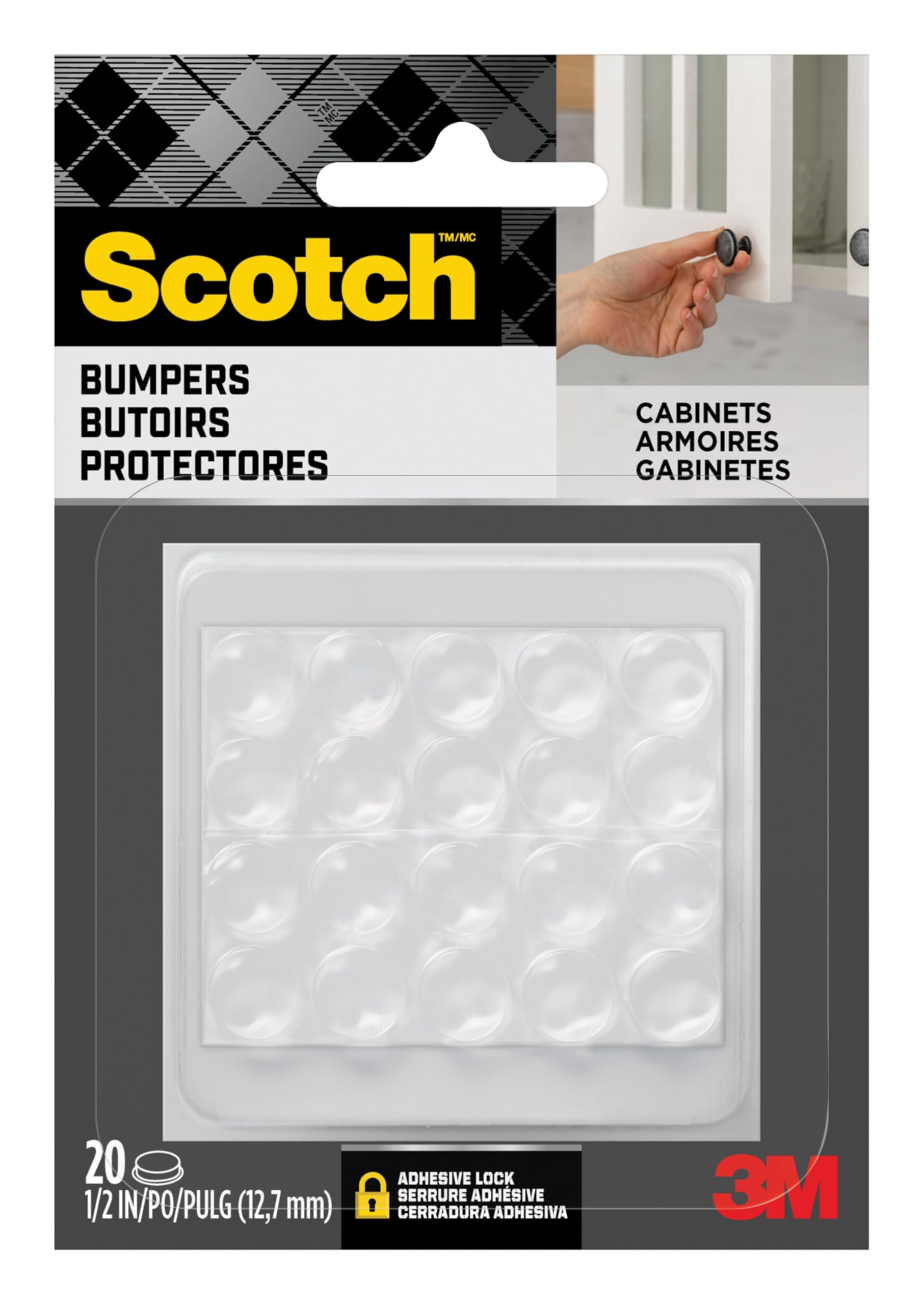 Scotch Clear Adhesive Bumper Pads 20 PCS, Self-Stick Rubber Pads 1/2" Round, Cabinet Door Rubber Bumpers, Designed to Protect Cabinets and Drawers, Sound Dampening, Transparent (SP950-NA)