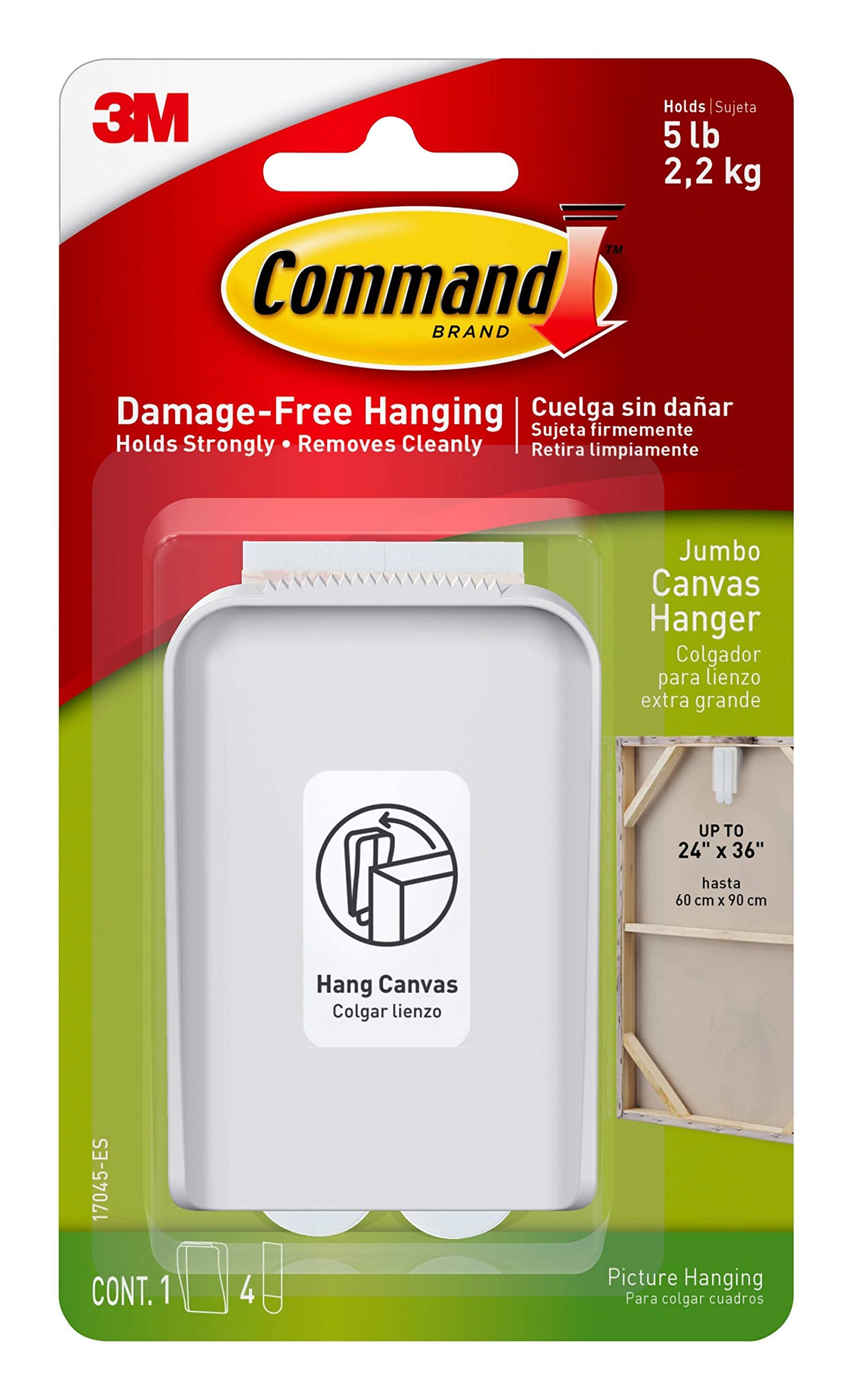 Command Jumbo Canvas Hanger, 1 Hanger, 2 Strips, 5 lbs