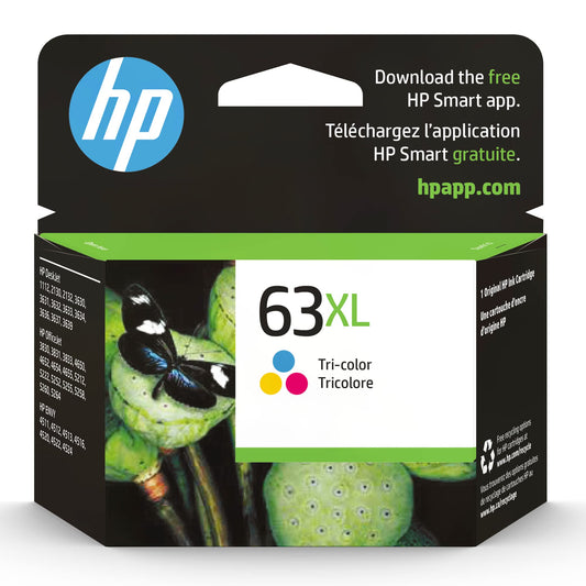 HP 63XL Tri-color High-yield Ink Cartridge | Works with Printer Series: DeskJet 1112, 2130, 3630; ENVY 4510, 4520; OfficeJet 3830, 4650, 5200 | Eligible for Instant Ink | F6U63AN
