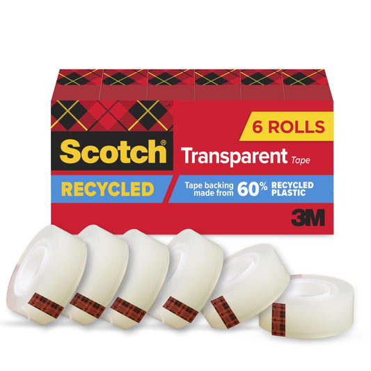 SCOTCH 6126P Transparent Greener Tape, 3/4" x 900", 1" Core, 6/Pack