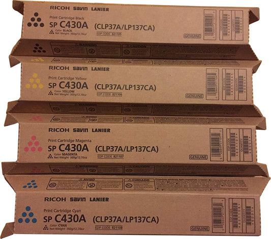 Ricoh 821105, 821106, 821107, 821108 4-Color Toner Cartridge Set for Aficio SP C430DN