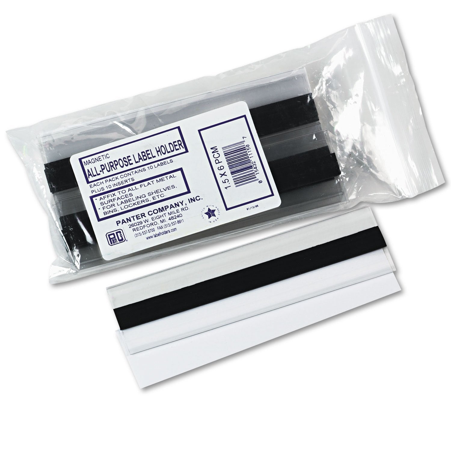 Panter PCM112 Magnetic Tube Label Holders 6 x 1.5 in Pack of 10