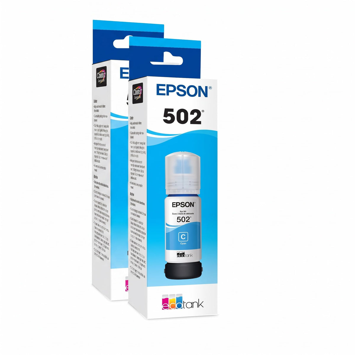 Epson 502 EcoTank Ink Ultra-high Capacity Bottle Cyan Works with ET-2850,ET-2980,ET-2988,ET-3850,ET-3930,ET-3950,ET-4850,ET-4950 and Other Select EcoTank Models,(Pack of 2)
