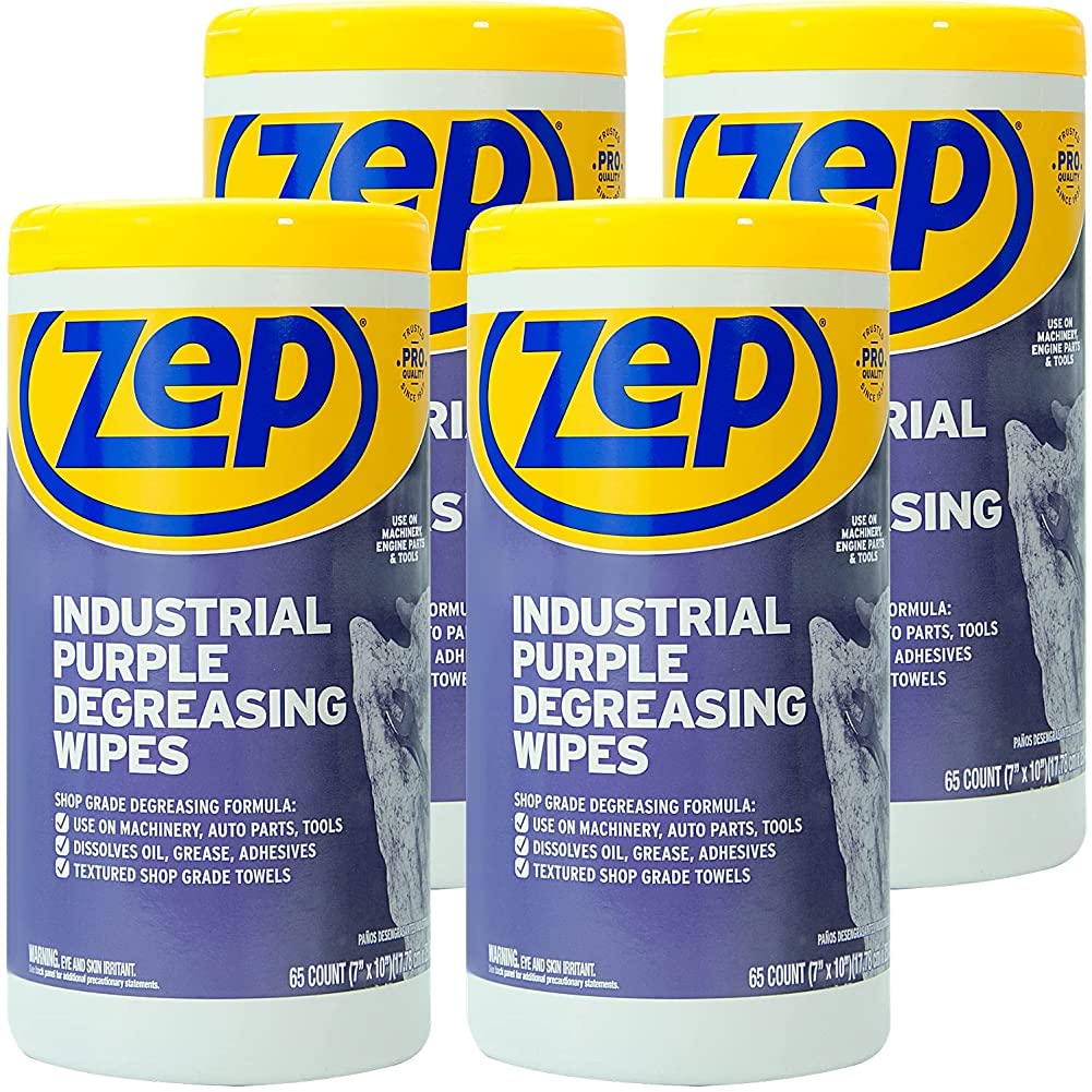 Zep Industrial Purple Heavy-Duty Degreasing Wipes - 65 Wipe Count - ZUINDPRPL65 - Dissolves Oil, Grease and Adhesives Fast, 1 Count (Pack of 1)