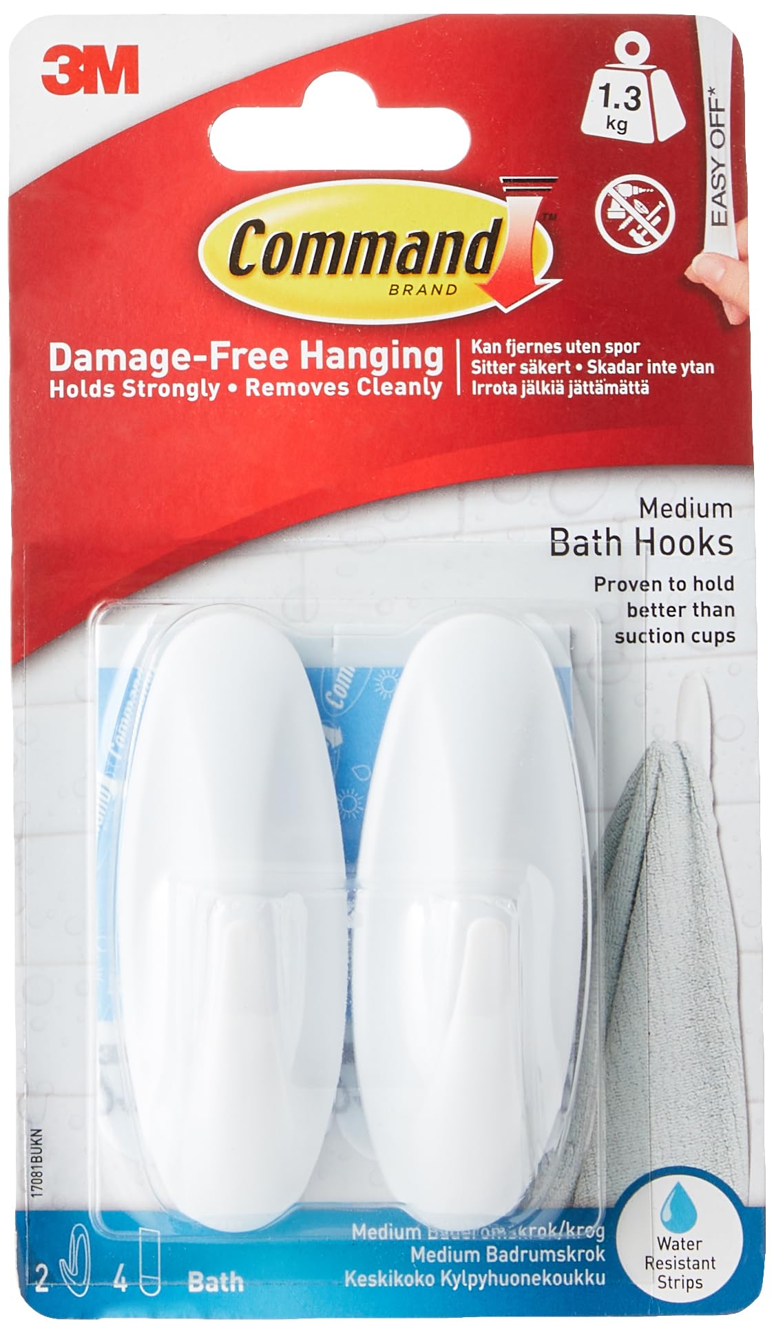3M Command Designer Bath Hooks Medium 17081B-ES 12-Pack