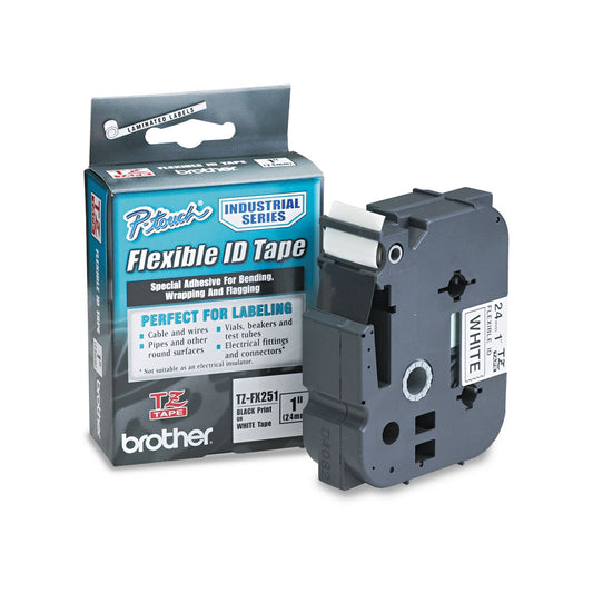 Brother Genuine P-Touch TZE-FX251 Tape, 1" (0.94") Wide Flexible-ID Laminated Tape, Black on White, Best Suited for Wire Wrapping and Flagging, Water-Resistant, 0.94" x 26.2' (24mm x 8M), TZEFX251