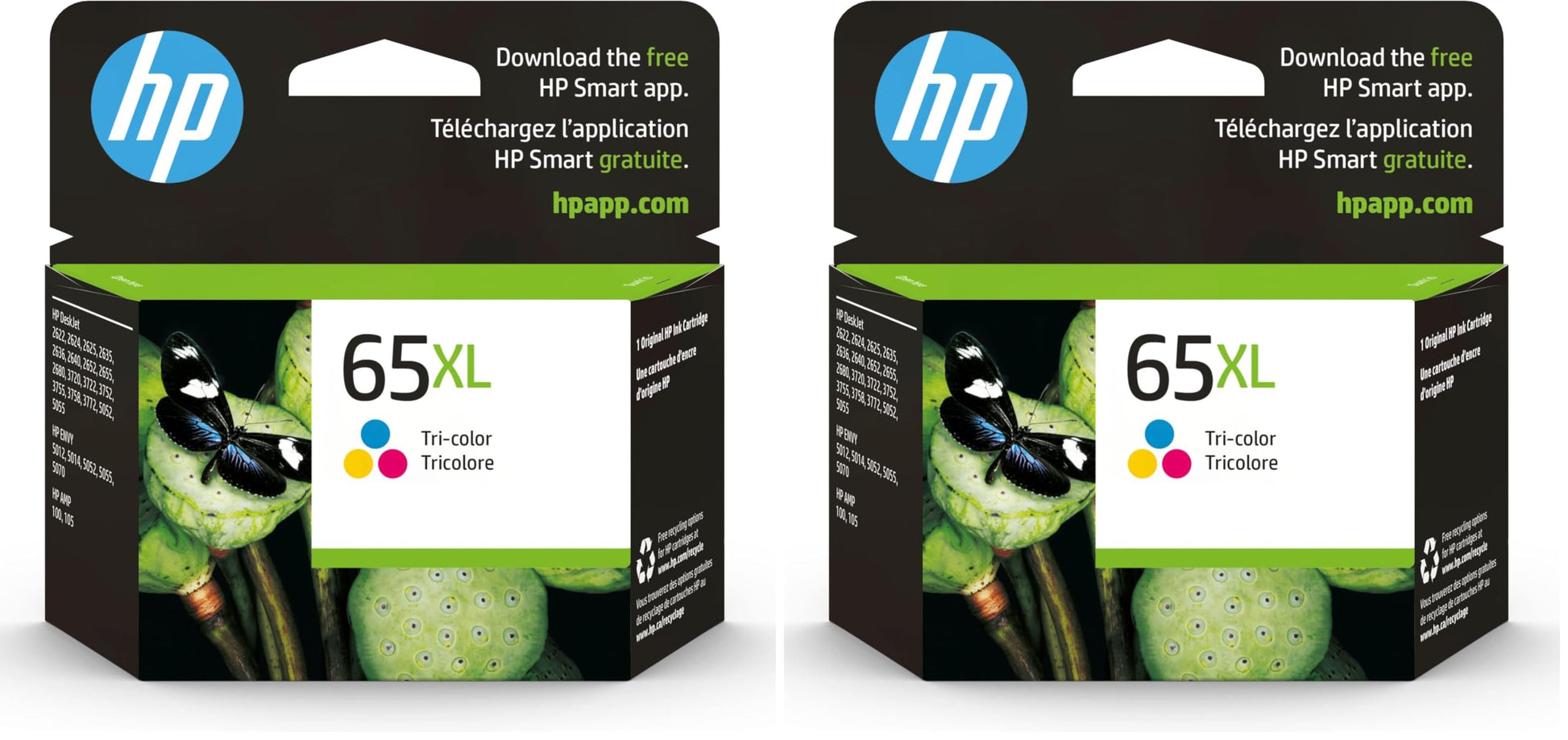 HP 65XL Tri-Color High-Yield Ink Cartridge | Works with AMP 100,DeskJet 2600,3700; Envy 5000 | Eligible for Instant Ink-| N9K03AN,(Pack of 2)