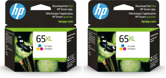 HP 65XL Tri-Color High-Yield Ink Cartridge | Works with AMP 100,DeskJet 2600,3700; Envy 5000 | Eligible for Instant Ink-| N9K03AN,(Pack of 2)